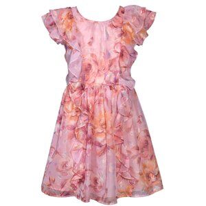 NEW Bonnie Jean Girls Size 7-16 Pink Peach Floral Chiffon Ruffle Dress